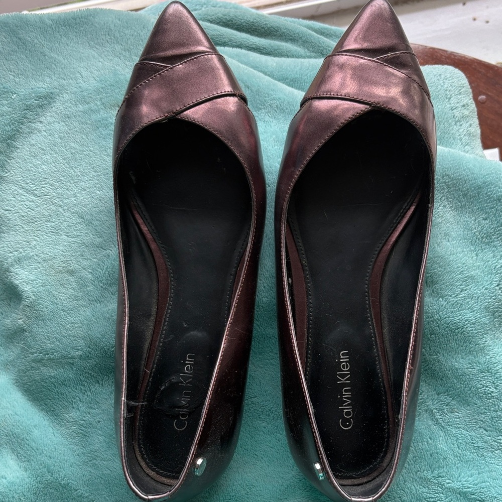 Calvin Klein Metallic Burgundy Pointed Ballet Flats